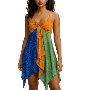 YOUNG FASHION Prom Dress Spaghetti Strap Orange Blue Women’s One Size Fits Most